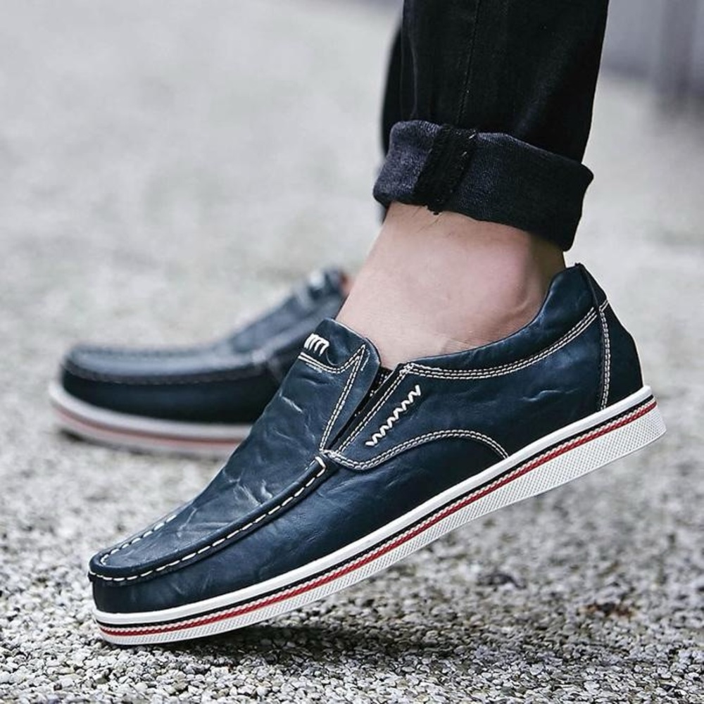 Men's Leather Urban Loafer Nautical Navy Slip on Comfort Driving Shoe Size 9 - Picture 11 of 13